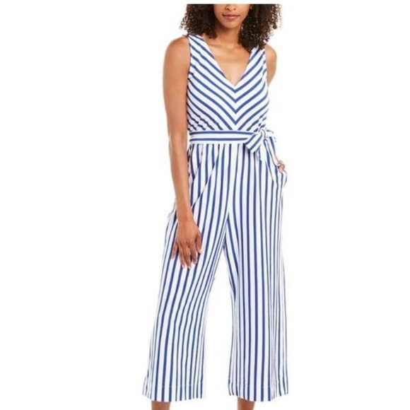Jcrew V-neck wide-leg jumpsuit in stripe AO494 - Picture 1 of 4